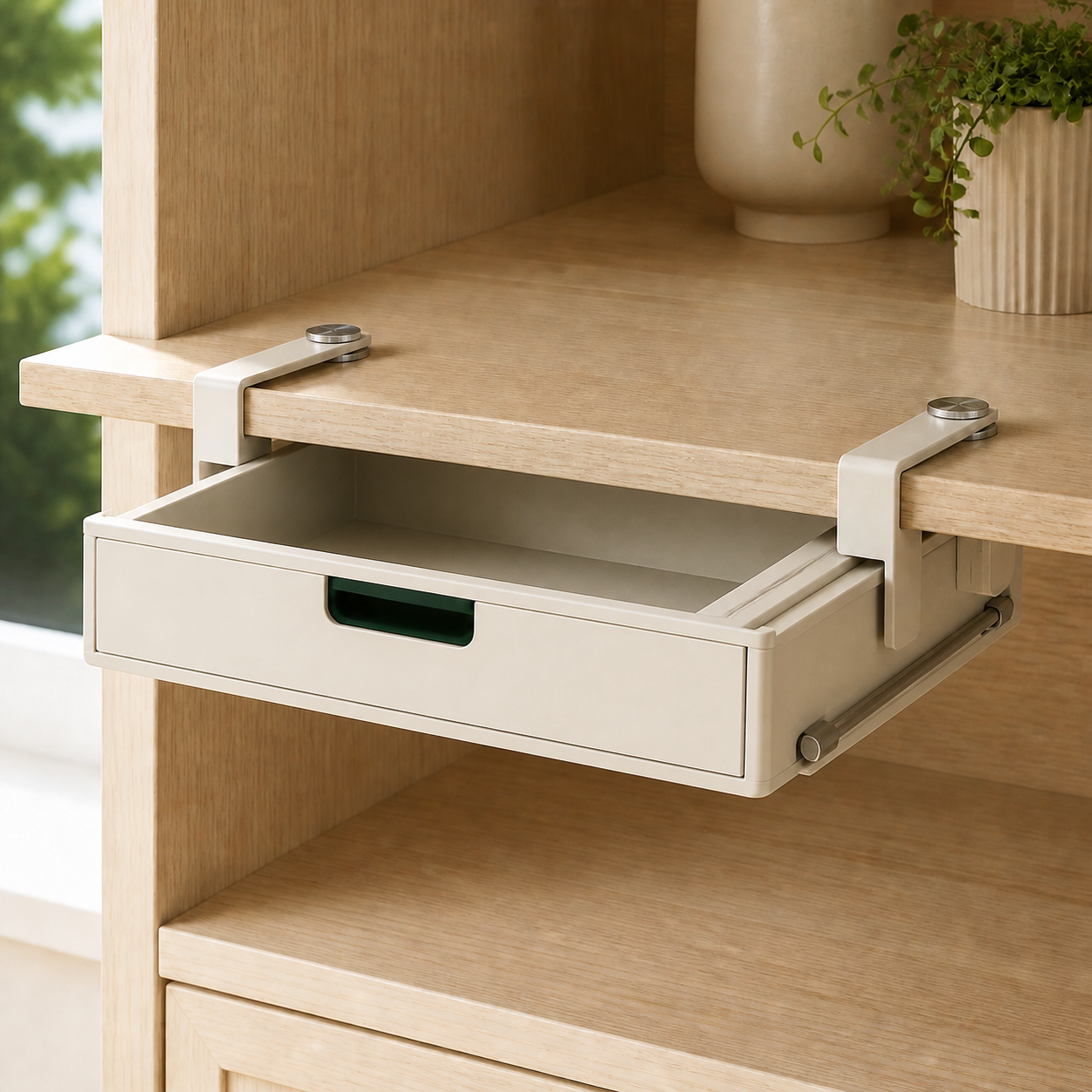Clamp-On Under-Shelf Drawer — functional construction details