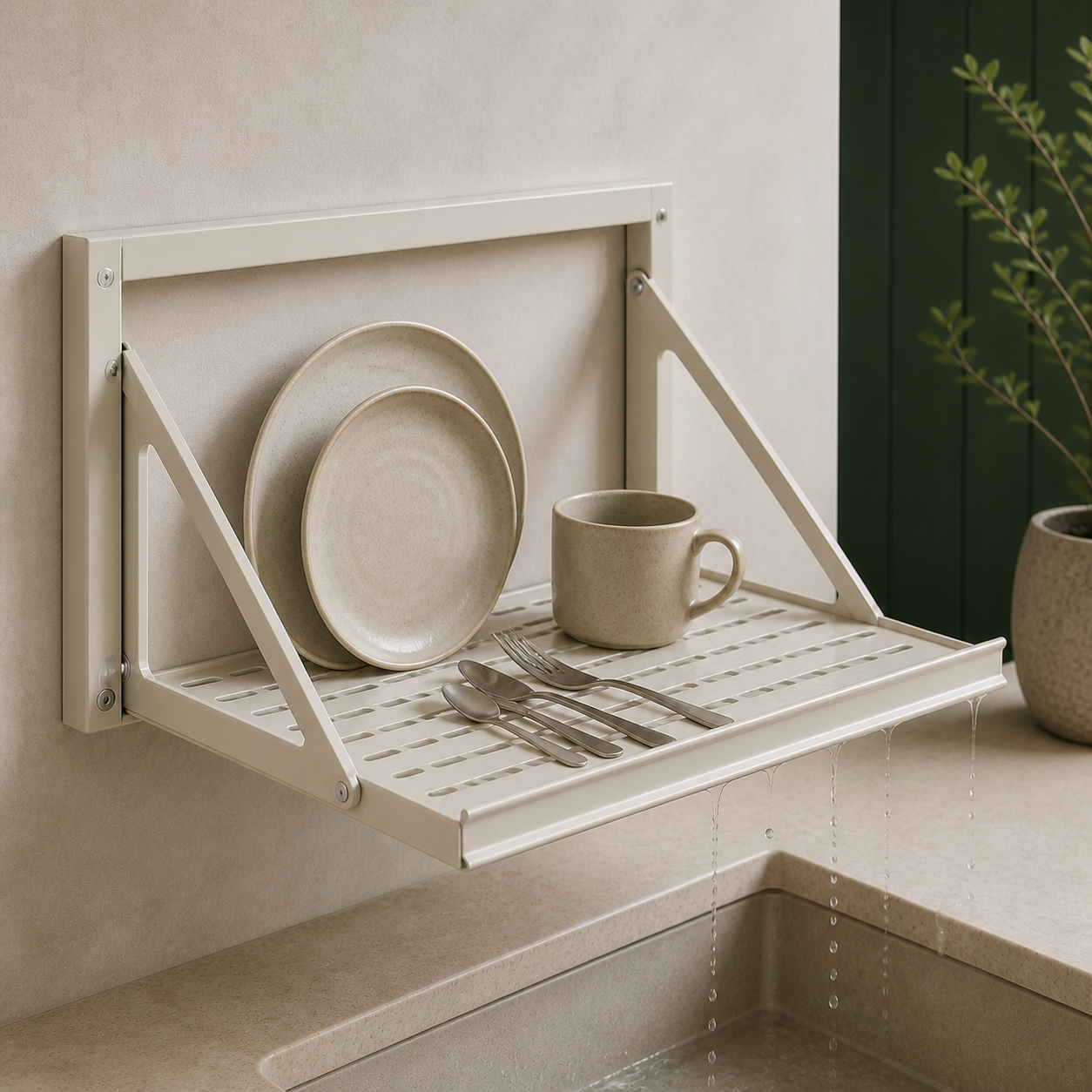 Fold-Down Dish Drying Rack
